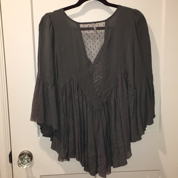 Free People Sage Green 3/4 Sleeve Blouse - Picture 3 of 3